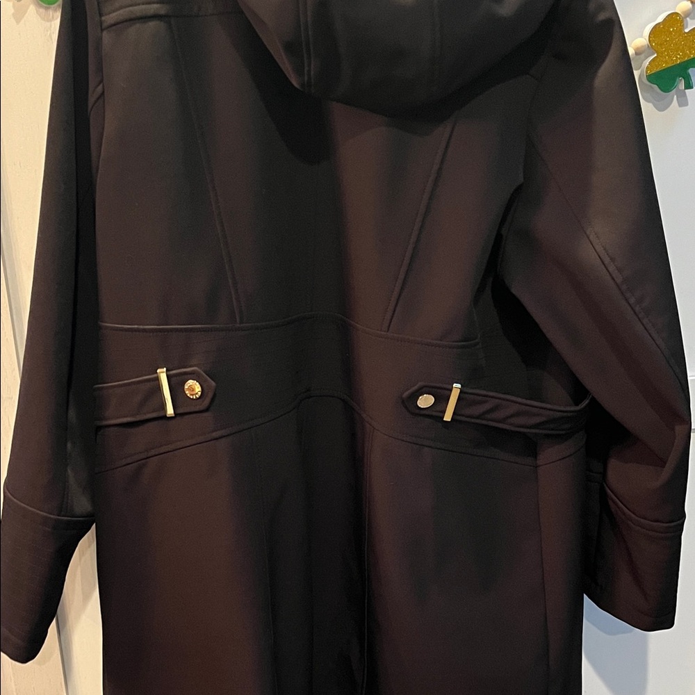 Via Spiga Black Trench Coat with Leopard Print Lining - Picture 2 of 8